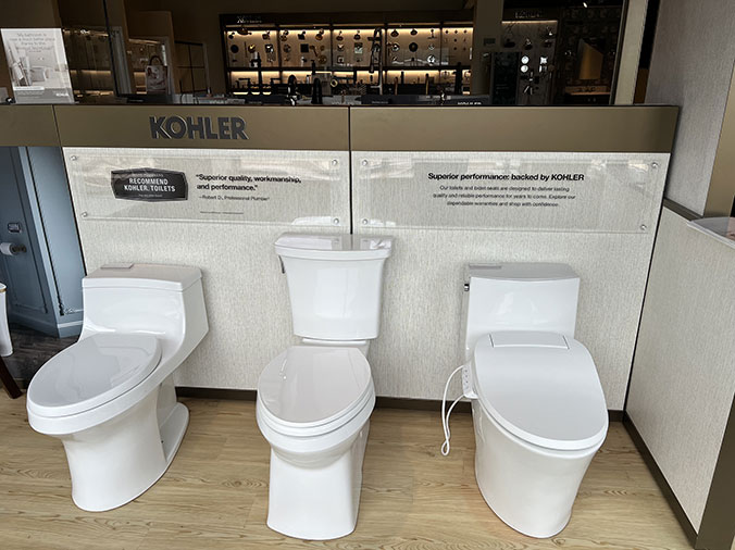 McDonald Plumning Supply showroom interior Kohler toilets