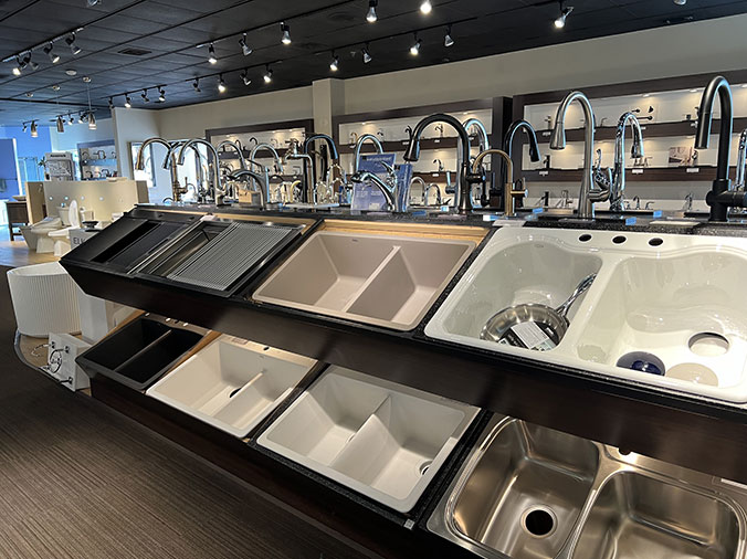 McDonald Plumning Supply showroom interior kitchen sinks and faucets