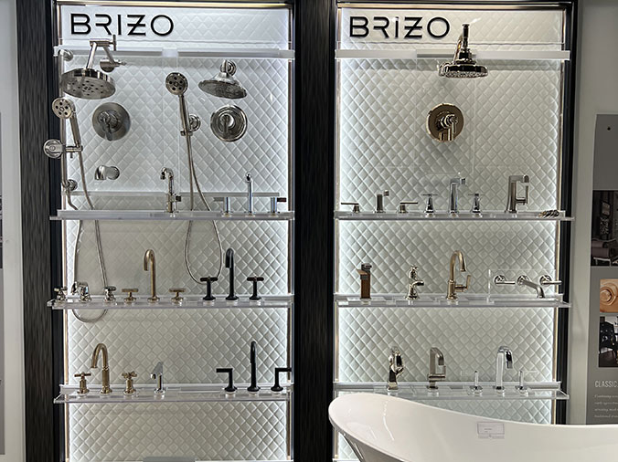 McDonald Plumning Supply showroom interior Brizo bathroom fixtures and shower heads